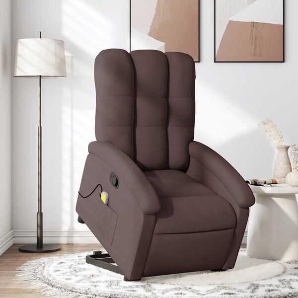 vidaXL Fauteuil inclinable de massage Marron fonc&eacute; Tissu
