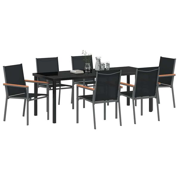 vidaXL Ensemble de salle &agrave; manger pour jardin 7 pcs Noir