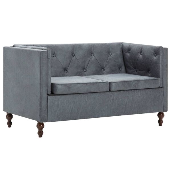 vidaXL Canap&eacute; Chesterfield &agrave; 2 places Rev&ecirc;tement en tissu Gris