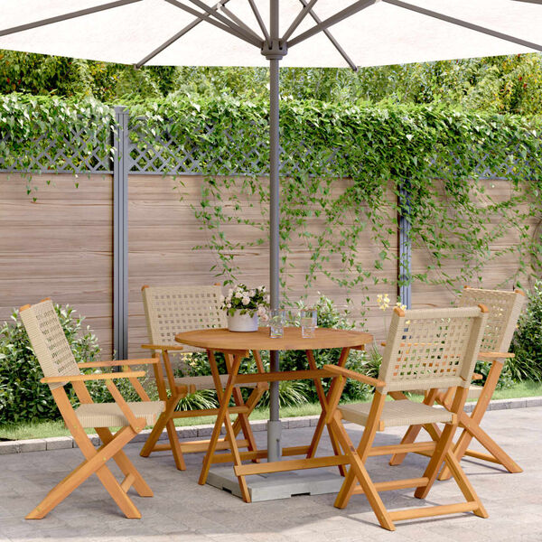 vidaXL Ensemble &agrave; manger de jardin 5 pcs r&eacute;sine tress&eacute;e et bois massif