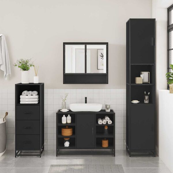 vidaXL Ensemble de meubles salle de bain 3 pcs noir bois d'ing&eacute;nierie