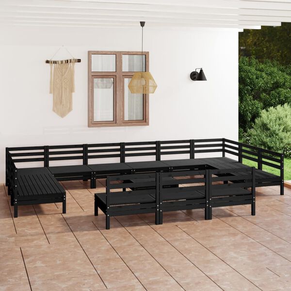 vidaXL Salon de jardin 14 pcs Noir Bois de pin massif