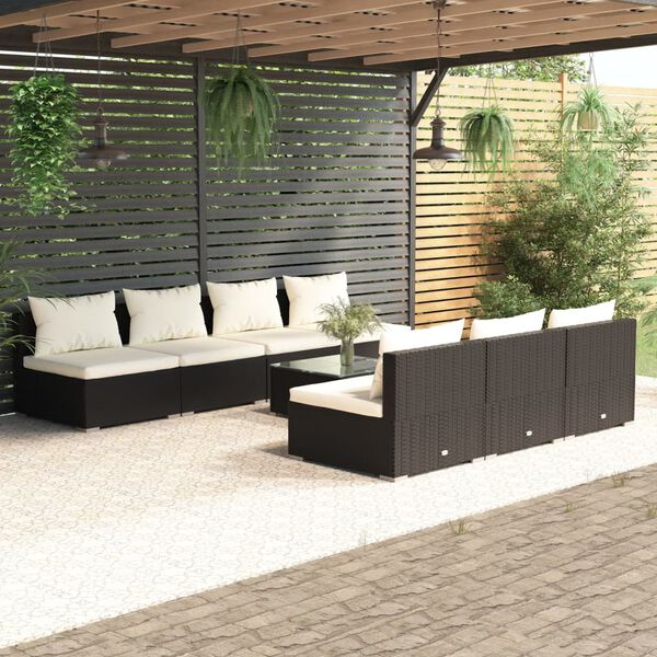 vidaXL Salon de jardin 8 pcs avec coussins résine tressée noir