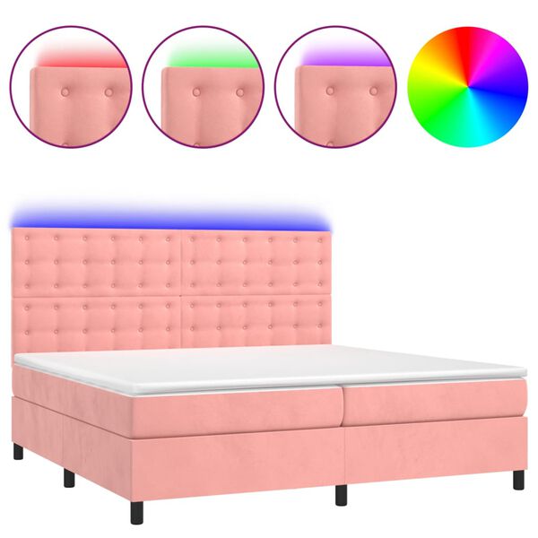 vidaXL Sommier &agrave; lattes de lit matelas et LED Rose 200x200 cm Velours
