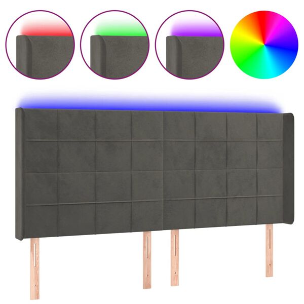 vidaXL T&ecirc;te de lit &agrave; LED Gris fonc&eacute; 183x16x118/128 cm Velours