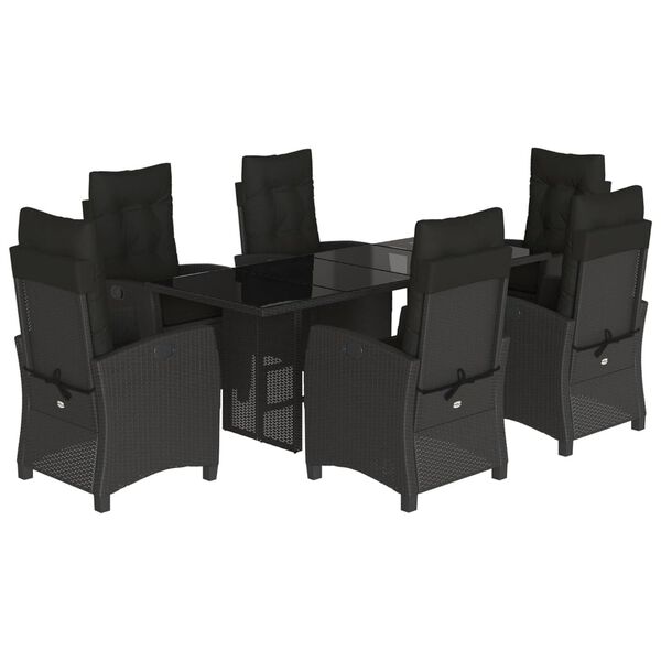 vidaXL Ensemble &agrave; manger de jardin coussins 7pcs Noir R&eacute;sine tress&eacute;e