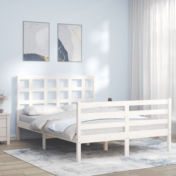 vidaXL Cadre de lit sans matelas blanc bois massif