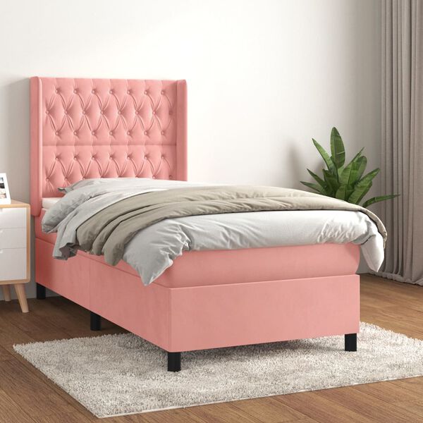 vidaXL Sommier &agrave; lattes de lit avec matelas Rose 90x200 cm Velours