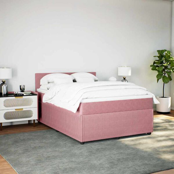 vidaXL Sommier &agrave; lattes de lit avec matelas Rose 140x200 cm Velours