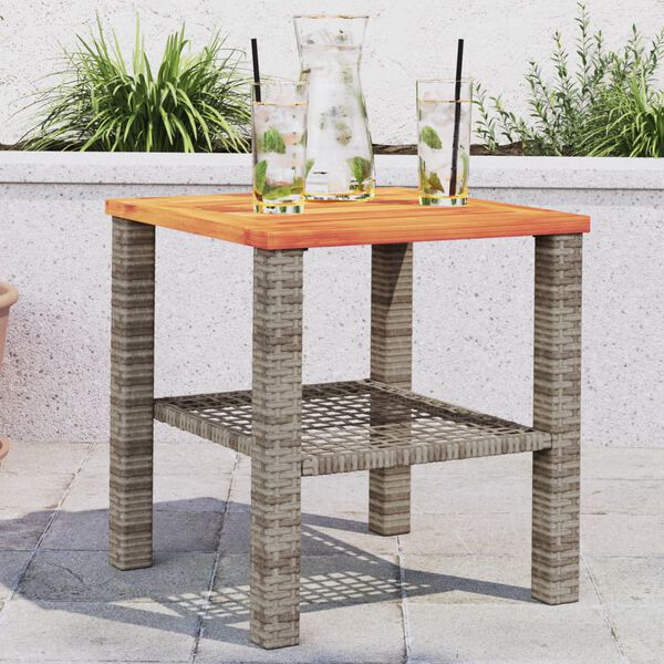vidaXL Table de jardin gris 40x40x42 cm résine tressée et bois acacia