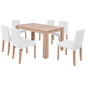 vidaXL Table et chaises 7 pcs Cuir synth&eacute;tique Ch&ecirc;ne Couleur cr&egrave;me