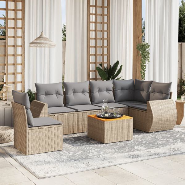 vidaXL Salon de jardin avec coussins 7 pcs beige r&eacute;sine tress&eacute;e