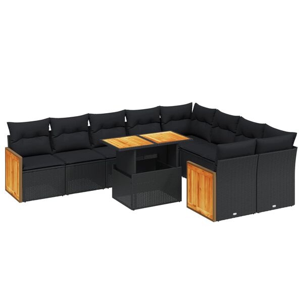 vidaXL Salon de jardin 10 pcs avec coussins noir r&eacute;sine tress&eacute;e