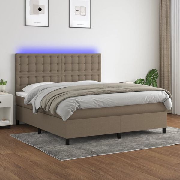 vidaXL Sommier &agrave; lattes de lit et matelas et LED Taupe 160x200cm Tissu