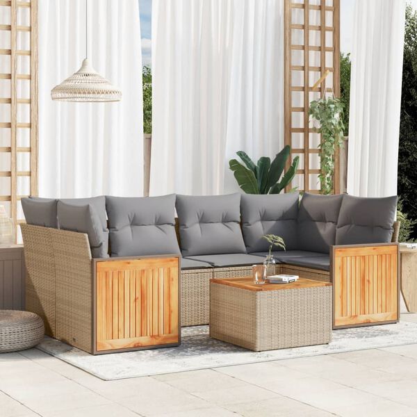 vidaXL Salon de jardin avec coussins 7 pcs beige r&eacute;sine tress&eacute;e