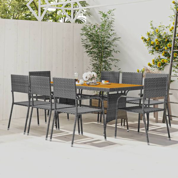 vidaXL Mobilier à dîner d'extérieur 9 pcs Résine tressée Gris
