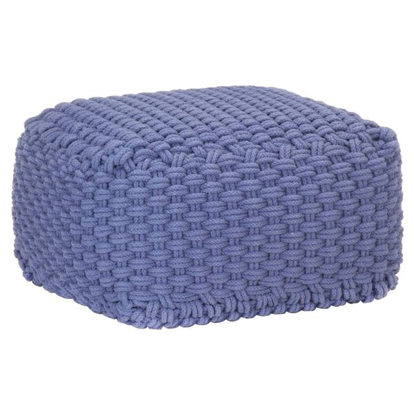 vidaXL Pouf tricot&eacute; &agrave; la main Bleu 50x50x30 cm Coton