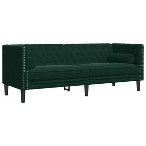 vidaXL Canap&eacute; Chesterfield avec traversins 3 places vert fonc&eacute; velours
