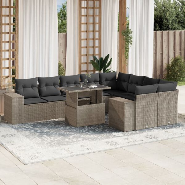 vidaXL Salon de jardin avec coussins 10 pcs gris clair r&eacute;sine tress&eacute;e