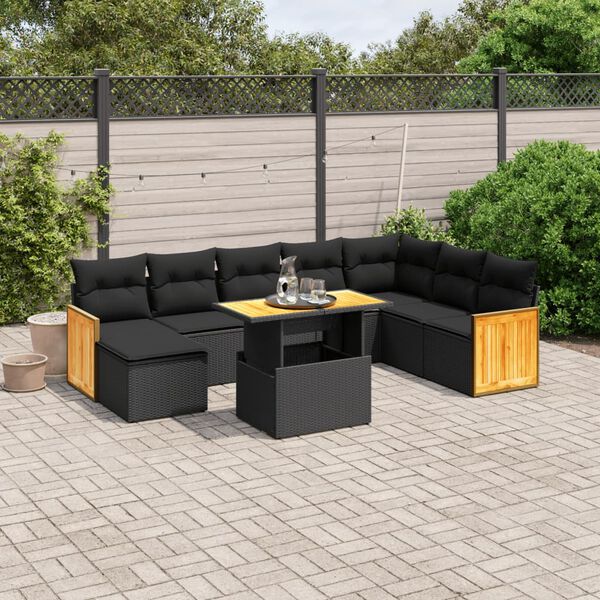 vidaXL Salon de jardin avec coussins 9 pcs beige résine tressée