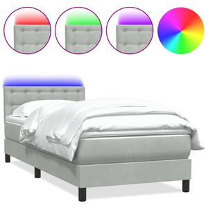 vidaXL Sommier &agrave; lattes de lit et matelas et LED gris clair 90x220 cm velours