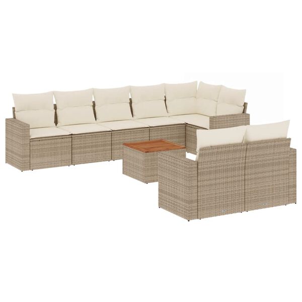 vidaXL Salon de jardin avec coussins 9 pcs beige r&eacute;sine tress&eacute;e