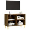 vidaXL Meuble TV avec pieds en bois massif Chêne fumé 69,5x30x50 cm
