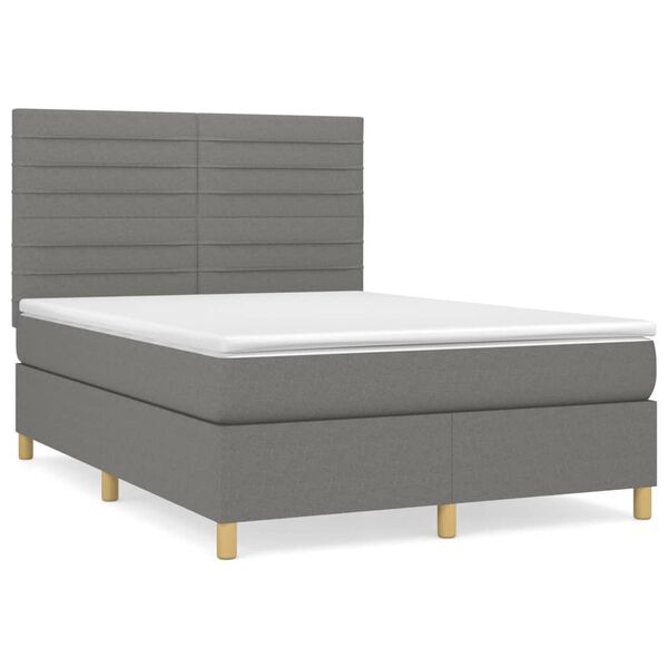 vidaXL Sommier &agrave; lattes de lit avec matelas Gris fonc&eacute; 140x190cm Tissu