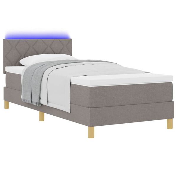 vidaXL Lit &agrave; ressort LED avec matelas avec LED Taupe 90 x 200 cm tissu