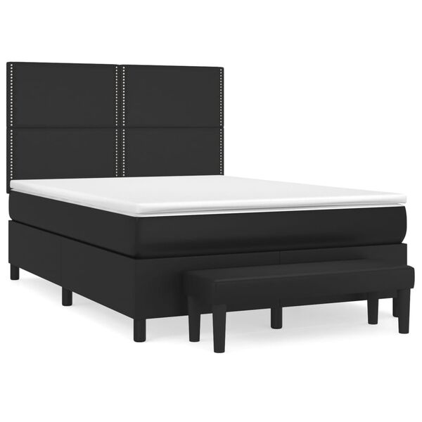 vidaXL Sommier &agrave; lattes de lit avec matelas Noir 140x190 cm Similicuir