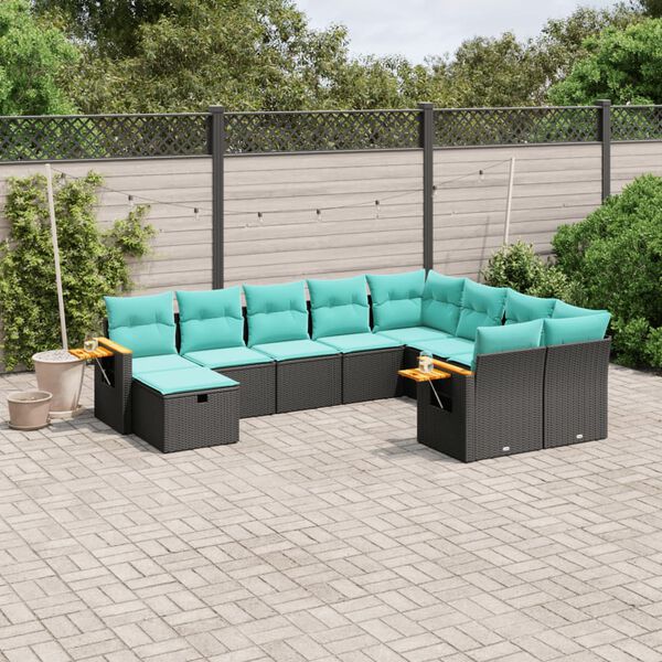 vidaXL Salon de jardin 10 pcs avec coussins noir r&eacute;sine tress&eacute;e