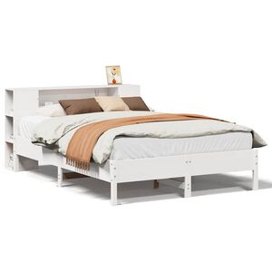 vidaXL Lit biblioth&egrave;que sans matelas blanc 135x190 cm bois pin massif