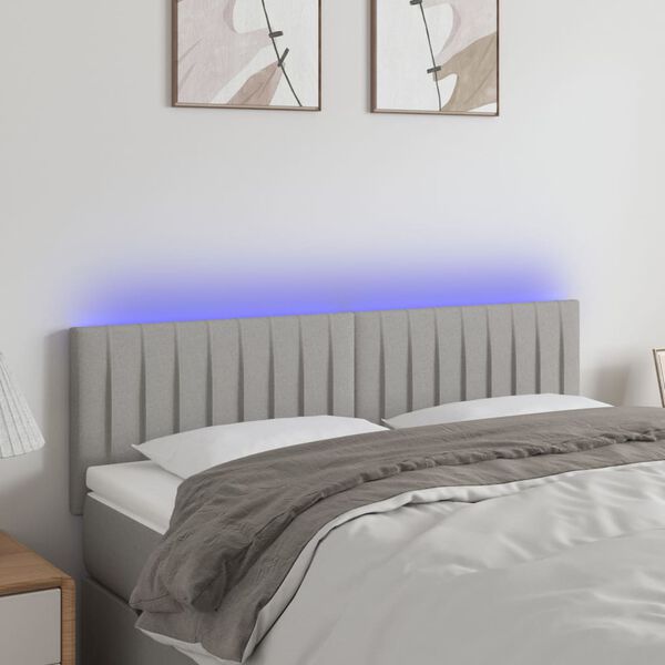 vidaXL T&ecirc;te de lit &agrave; LED Gris clair 144x5x78/88 cm Tissu