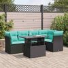 vidaXL Salon de jardin 6 pcs avec coussins noir r&eacute;sine tress&eacute;e acacia
