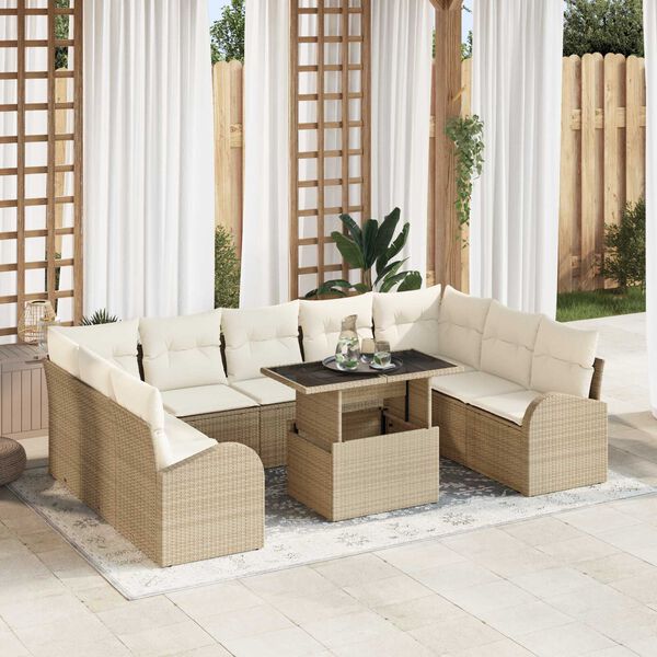vidaXL Ensemble de canap&eacute; de jardin 10 pcs Beige Poly rotin