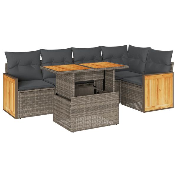 vidaXL Salon de jardin avec coussins 6 pcs gris r&eacute;sine tress&eacute;e acacia