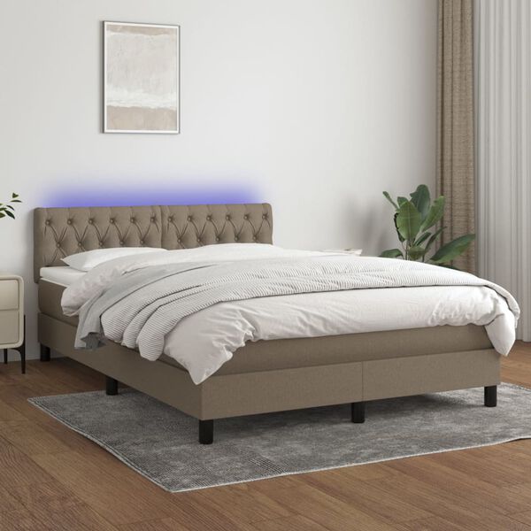 vidaXL Sommier &agrave; lattes de lit avec matelas LED Taupe 140x200 cm Tissu