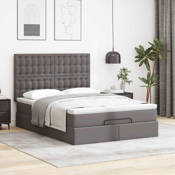 VidaXL Cadre de lit ottoman avec matelas gris 140x200 cm similicuir