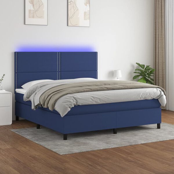 vidaXL Sommier &agrave; lattes de lit et matelas et LED Bleu 180x200 cm Tissu