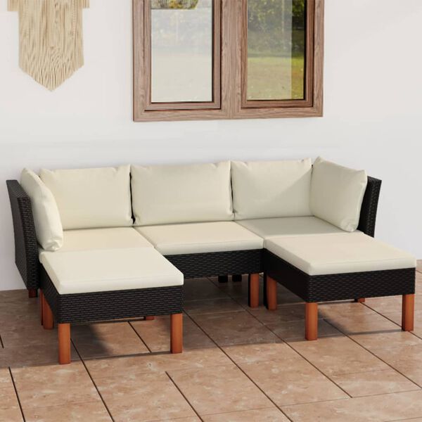 vidaXL Salon de jardin 5 pcs avec coussins R&eacute;sine tress&eacute;e Noir