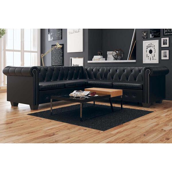 vidaXL Canap&eacute; d'angle Chesterfield 5 places Cuir synth&eacute;tique Noir
