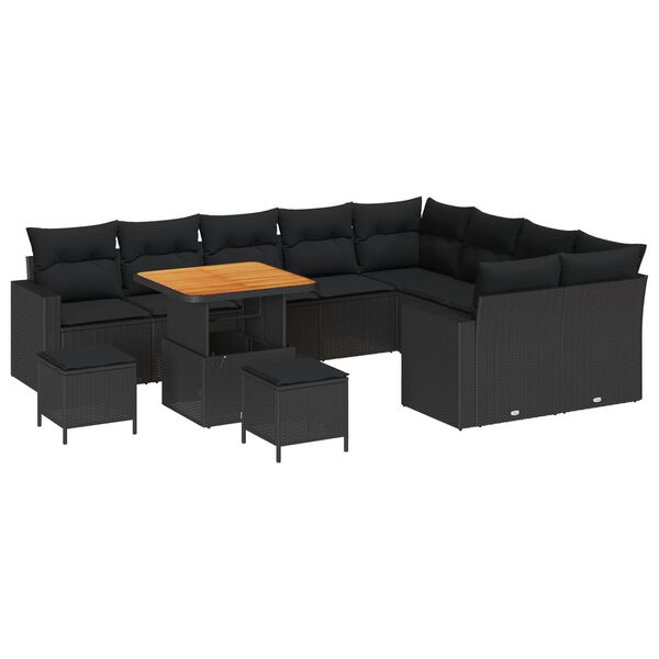 vidaXL Ensemble de canap&eacute; de jardin avec coussin 12 pcs Noir