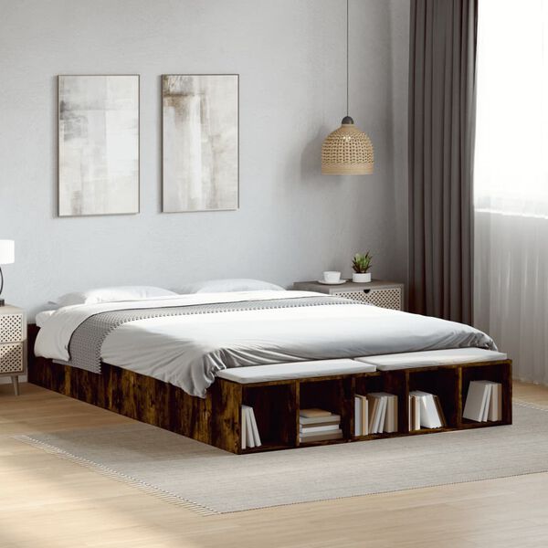 vidaXL Cadre de lit sans matelas ch&ecirc;ne fum&eacute; 150x200 cm