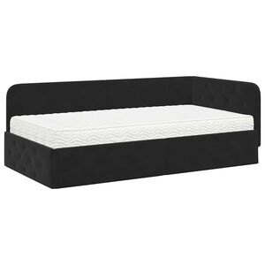 vidaXL Cadre de lit d'angle avec matelas Noir 90 x 200 cm Velours