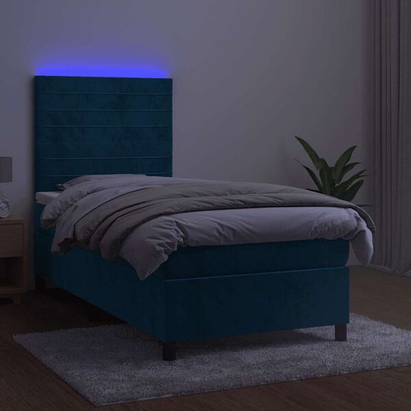 vidaXL Sommier &agrave; lattes de lit avec matelas LED Bleu fonc&eacute; 100x200 cm