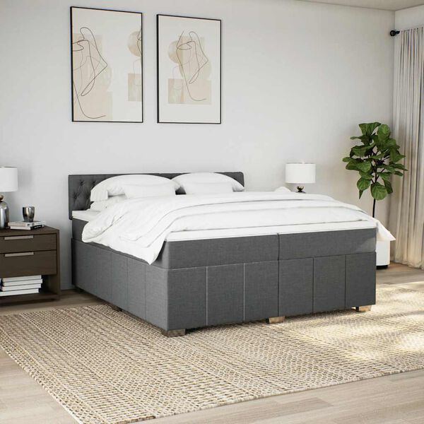 vidaXL Sommier &agrave; lattes de lit avec matelas Gris fonc&eacute; 200x200cm Tissu