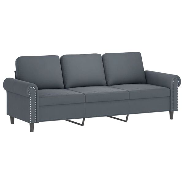 vidaXL Canap&eacute; &agrave; 3 places avec repose-pieds Gris fonc&eacute; 180 cm Velours