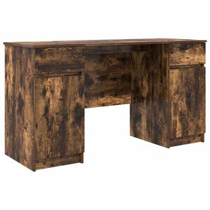 vidaXL Bureau avec porte Ch&ecirc;ne fum&eacute; 140 x 49 x 76 cm Bois d'ing&eacute;nierie