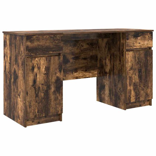 vidaXL Bureau avec porte Ch&ecirc;ne fum&eacute; 140 x 49 x 76 cm Bois d'ing&eacute;nierie