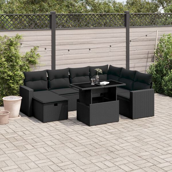 vidaXL Salon de jardin 8 pcs avec coussins noir r&eacute;sine tress&eacute;e